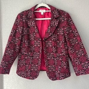 Talbots Pink Floral Embroidered Wide Sleeve Hook Closure Blazer Size 10